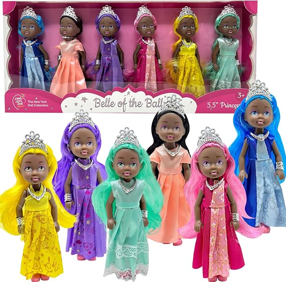 Little Dolls Set with Mini Princess Dolls for Girls Princess Toy Dolls for Dollhouse Small Doll Mini Princess Figures with Tiaras, Hair Accessories