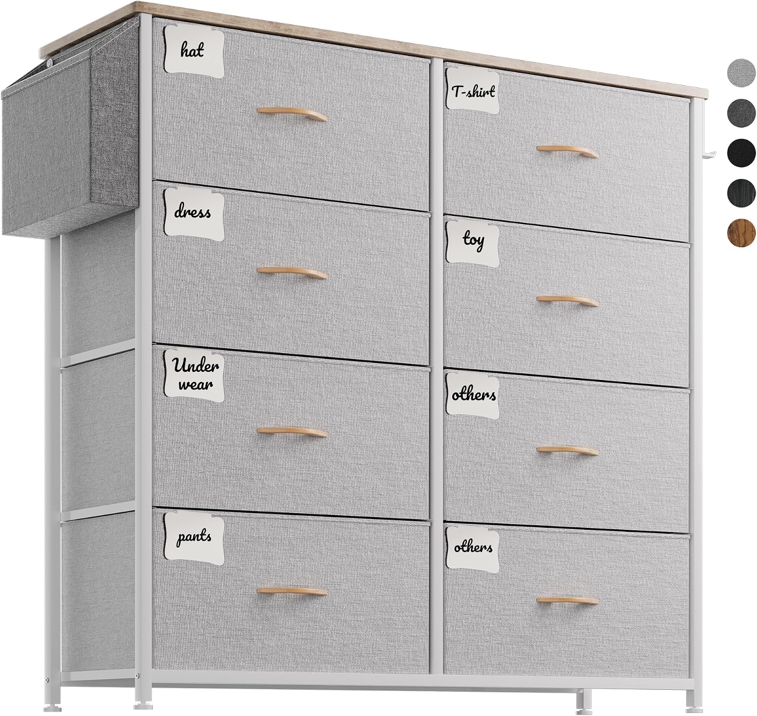 Fabric Chest of Drawers - Canvas Storage Unit with 8 Large Drawers, Label Cards, Side Pocket & Hook for Living Room, Hallway, Bedroom