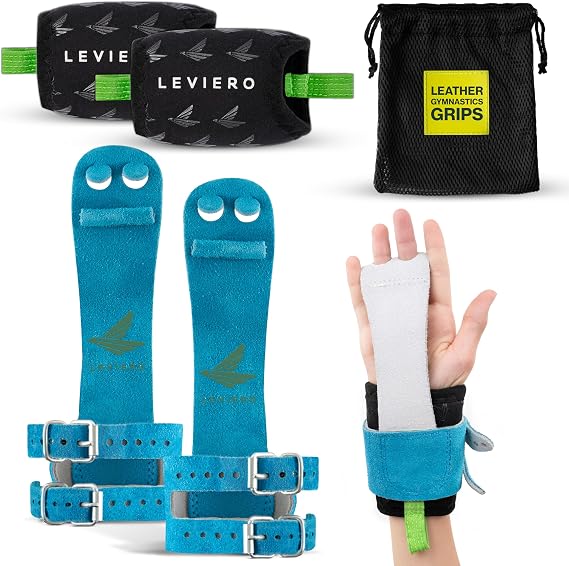 Gymnastics Grips Set Narrow Squeeze, Grips for Gymnastics Girls, Dowel Grips with Soft Leather, Double Buckle Wrist Closure, and Adjustable Finger Holes, for All Ages