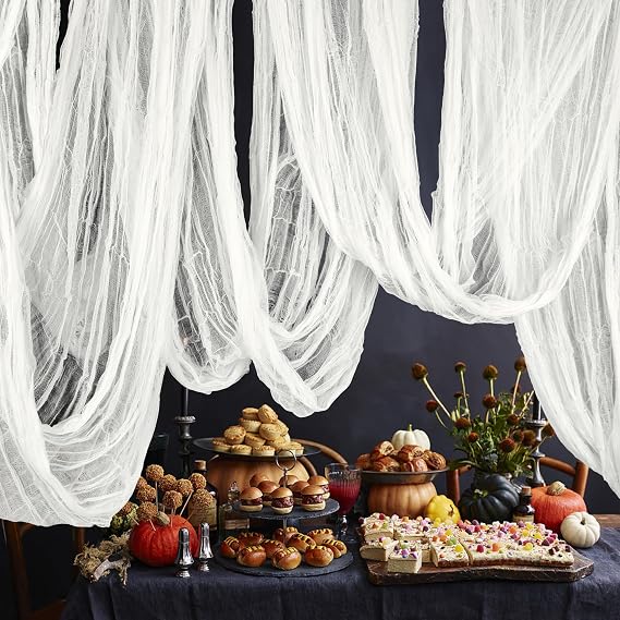 500"x85" Large Halloween Creepy Cloth, Spooky Gauze Party Decoration, Grey