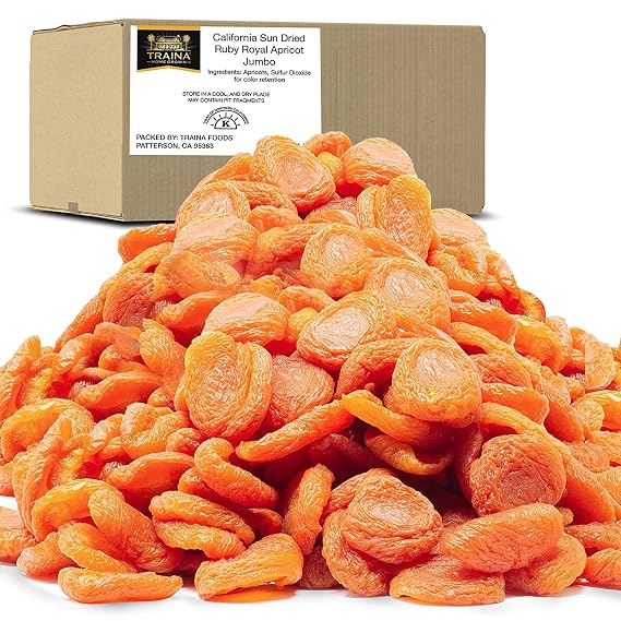 Traina Home Grown CA Sun Dried Ruby Royal Apricots, Jumbo-Dried Fruit(5lbs)