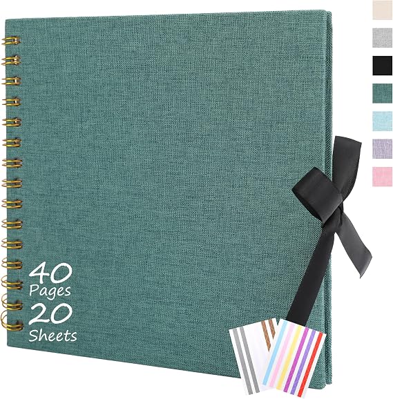 DIY Scrapbook Album, 1010 in Linen Cover Photo Album with 40 White Blank Pages, Green Scrapbook Supplies, Memory Book for Baby Wedding Party Graduation Travel