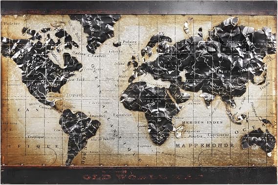 Empire Art Direct World Map Iron Wall Art, 3D Metallic Hand Painted Sculpture,Ready to Hang,Living Room, Bedroom & Office