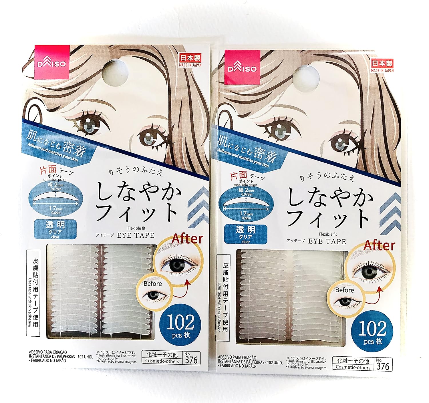 DAISO Japan，Double Folded Eyelid Tape | 102 pcs | Single Sided Point Set of 2