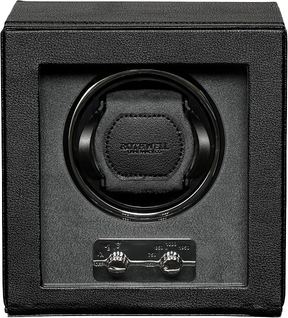 ROTHWELL Single Watch Winder for Automatic Watches with Quiet Motor with Multiple Speeds and Rotation Settings (Black/Grey)