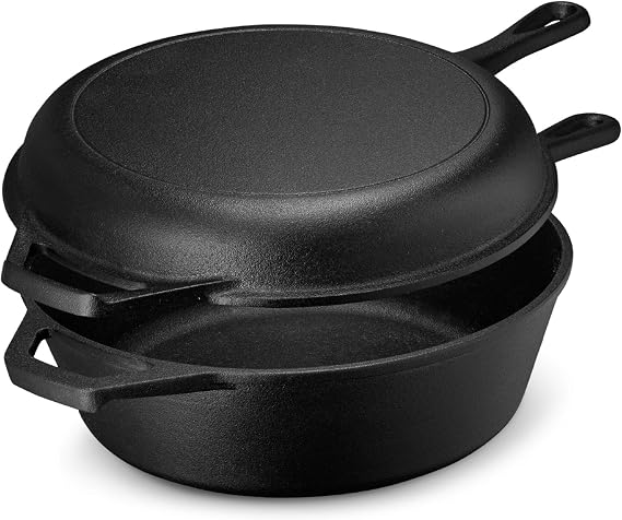 Legend Cookware Cast Iron Deep Skillet with Lid | 3Q Saute Pan with Cast Iron Lid for Oven, Induction, Cooking, Charring, Braising & Grilling | Lightly Pre-Seasoned Cookware Gets Better with Use