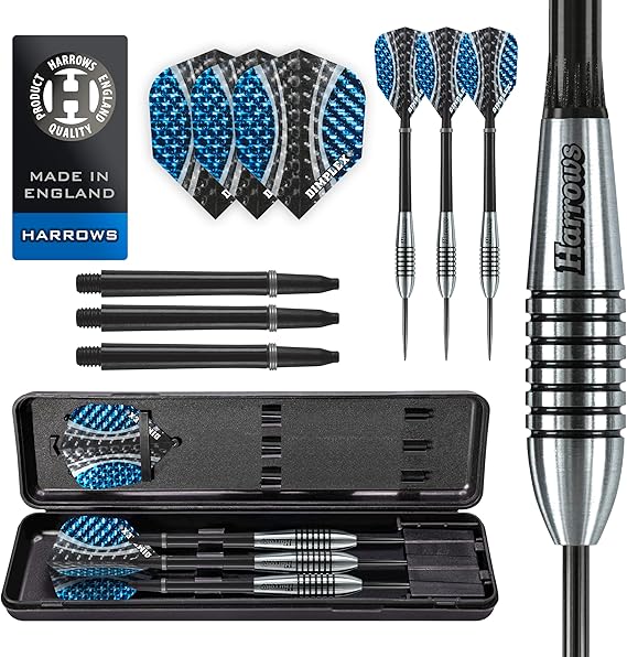 Harrows Bomber 85% Tungsten Steel Tip Darts Set 21g, 23g, 25g & 27g - This Tungsten Darts Set Includes High Grade Shafts, Aerodynamic Flights & Travel Case