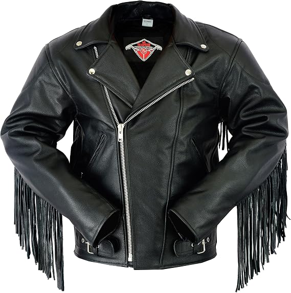 Texpeed Motorcycle Leather Armoured Brando Tassel Jacket [AAA] | Black: M
