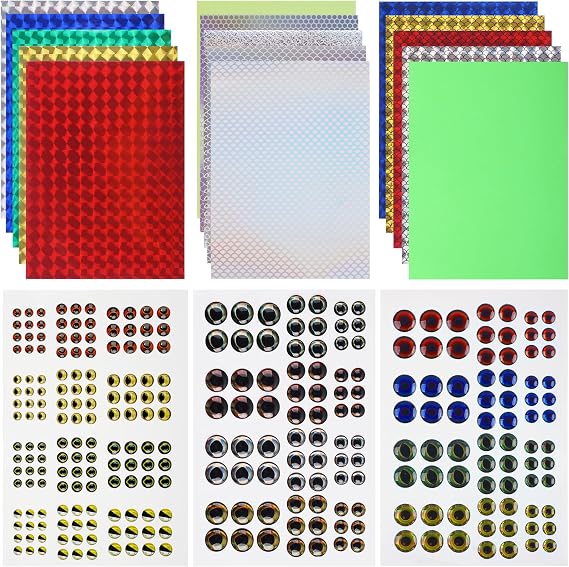 303pcs Fishing Lure Stickers & Eyes Kit, 3D/4D/5D Lure Eyes Fishing Lures Tape Reflective Fish Scales Sticker Holographic Adhesive Film Flash Lure Tape Fly Tying Materials Lure Making Supplies