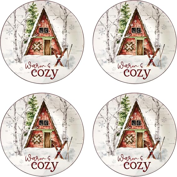 Park Designs Snowflake Lodge Salad Plate Set of 4, Red