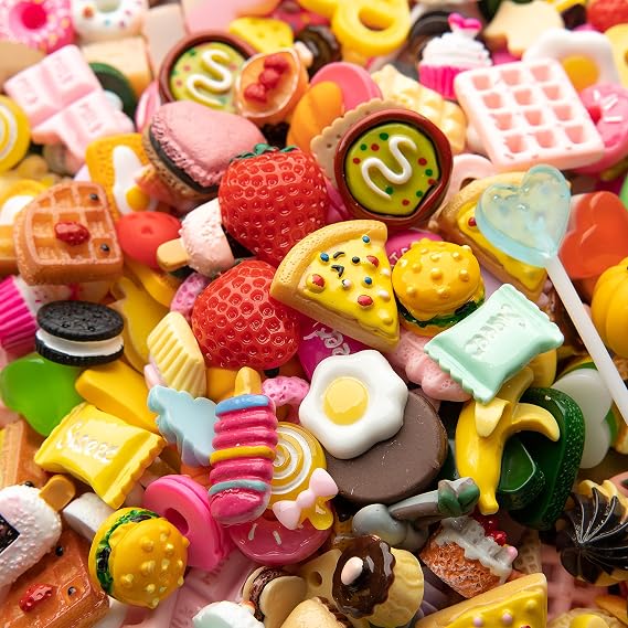 LEEXINLUU-30 PCS Mini Slime Charms Set - Food-Themed Squishy Charms for Slime,Resin(5 Fixed Designs + Random Colors) -Multipurpose DIY Decoration