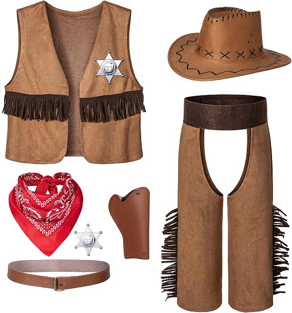 Cowboy Costume for Boys 7pcs Set Kids Dress Up Birthday Party Halloween Cosplay 3-11 Years