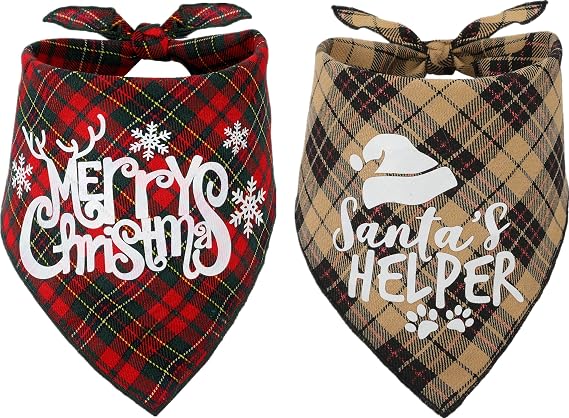 Set of 2 Dog Christmas Bandanas Xmas Bandanas for Cat Triangle Small Medium Large Dog Scarf Pet Bibs
