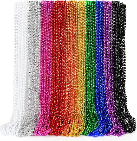 EOBOH 100PCS Mardi Gras Beads, Colorful Beads Necklace Toy Party Favors, 33" Bead Costume Accessories Bulk, Festival Mardi Gras Parade Throw Accessories Wedding Birthday Celebrations Decor