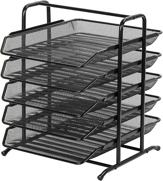 EasyPAG 5 Compartments A4 Metal Office Desk Organiser Document Holder File Tray Magazine Holder Letter Tray Paper Magazine Organiser Black