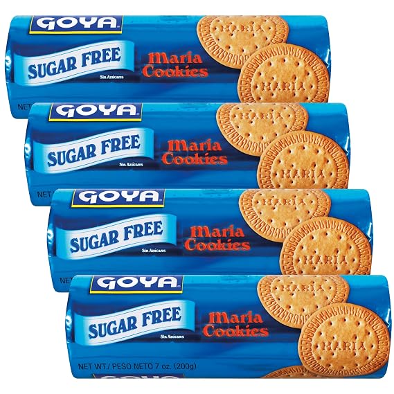 Goya Sugar Free Maria Cookies, Snacks for School, Baked Goods, 4-Pack, 7oz | Thin Crisp, Baked Goods, Snacks for School and Work, Lunch Box Snacks, 7oz. Each, Light and Crisp, Enjoy Any Time of Day