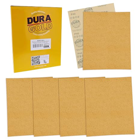 Dura-Gold Premium 9" x 11" Gold Sandpaper Sheets, 40 Grit (Box of 6) - Wood
