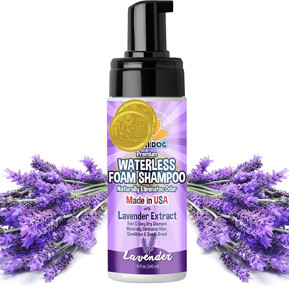 Bodhi Dog Waterless Foam Shampoo - Natural No Rinse Dry Shampoo for Dogs & Cats - Neutralizes Pet Odor - Gentle, Safe for Sensitive Skin - Made in USA - Lavender (8 Fl Oz)