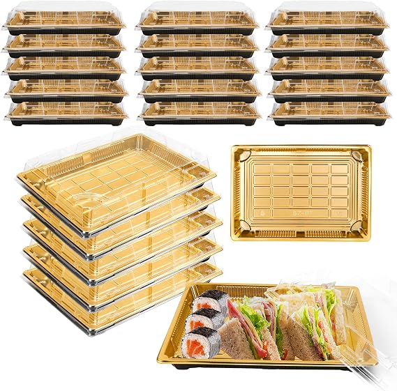 20PCS Gold Sandwich Tray with Lid, Buffet Catering Tray Reuasble