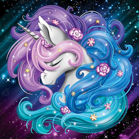 DIAMOND ART CLUB Aurora the Unicorn Diamond Art Kits for Adults | Premium Diamond Painting Kit, Fun DIY Crafts for Adults, Round Diamond Art Canvas, 13" x 13" (33 x 33 cm)